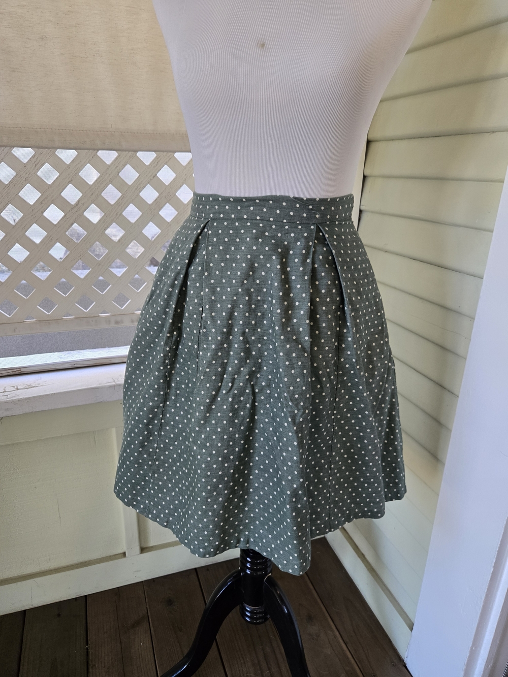 Vintage Polka Dot Pleated A-Line Skirt - Green - Picture 3 of 5